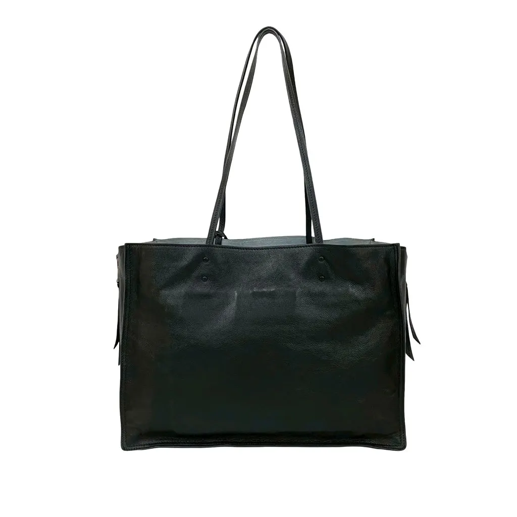 Prada Glace Calf Etiquette Tote Black Leather Good - Back View