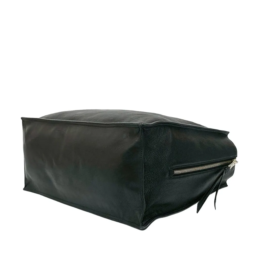 Prada Glace Calf Etiquette Tote Black Leather Good - Model View