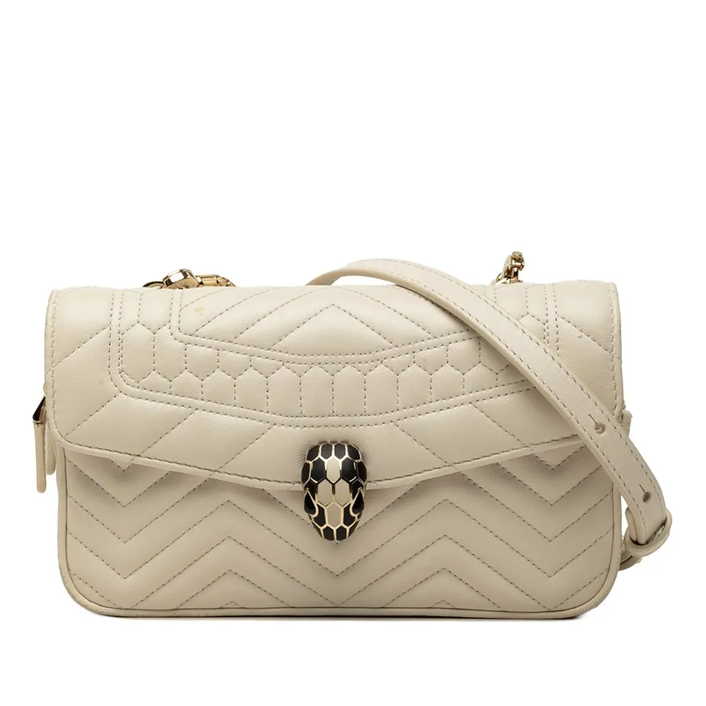 Bvlgari Quilted Calfskin Serpenti Forever Convertible Belt Bag White Leather Very good - Front View