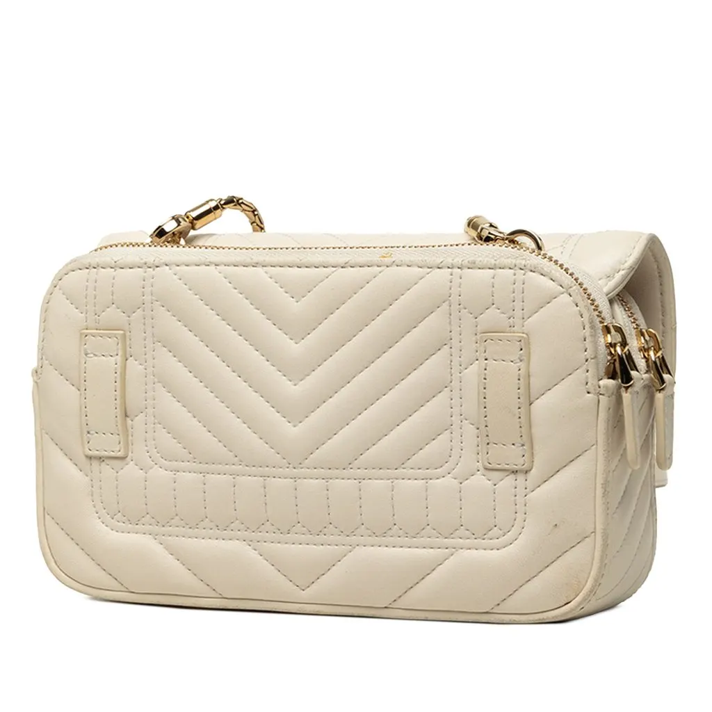 Bvlgari Quilted Calfskin Serpenti Forever Convertible Belt Bag White Leather Very good - Back View