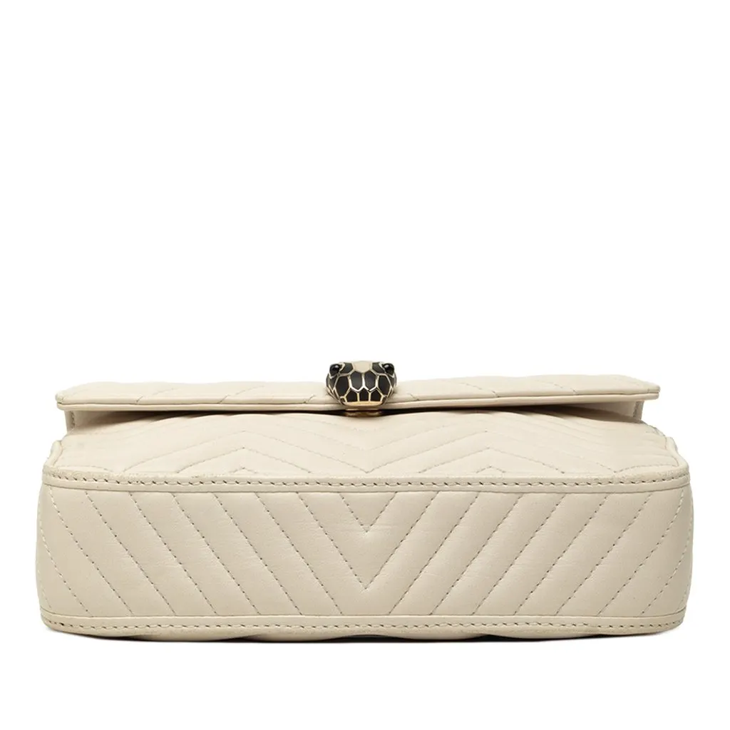 Bvlgari Quilted Calfskin Serpenti Forever Convertible Belt Bag White Leather Very good - Inside View