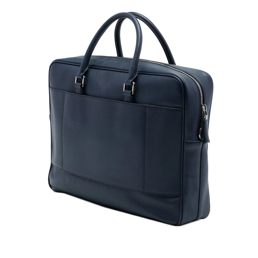 Prada Saffiano Business Bag Blue Leather Very good - Back View