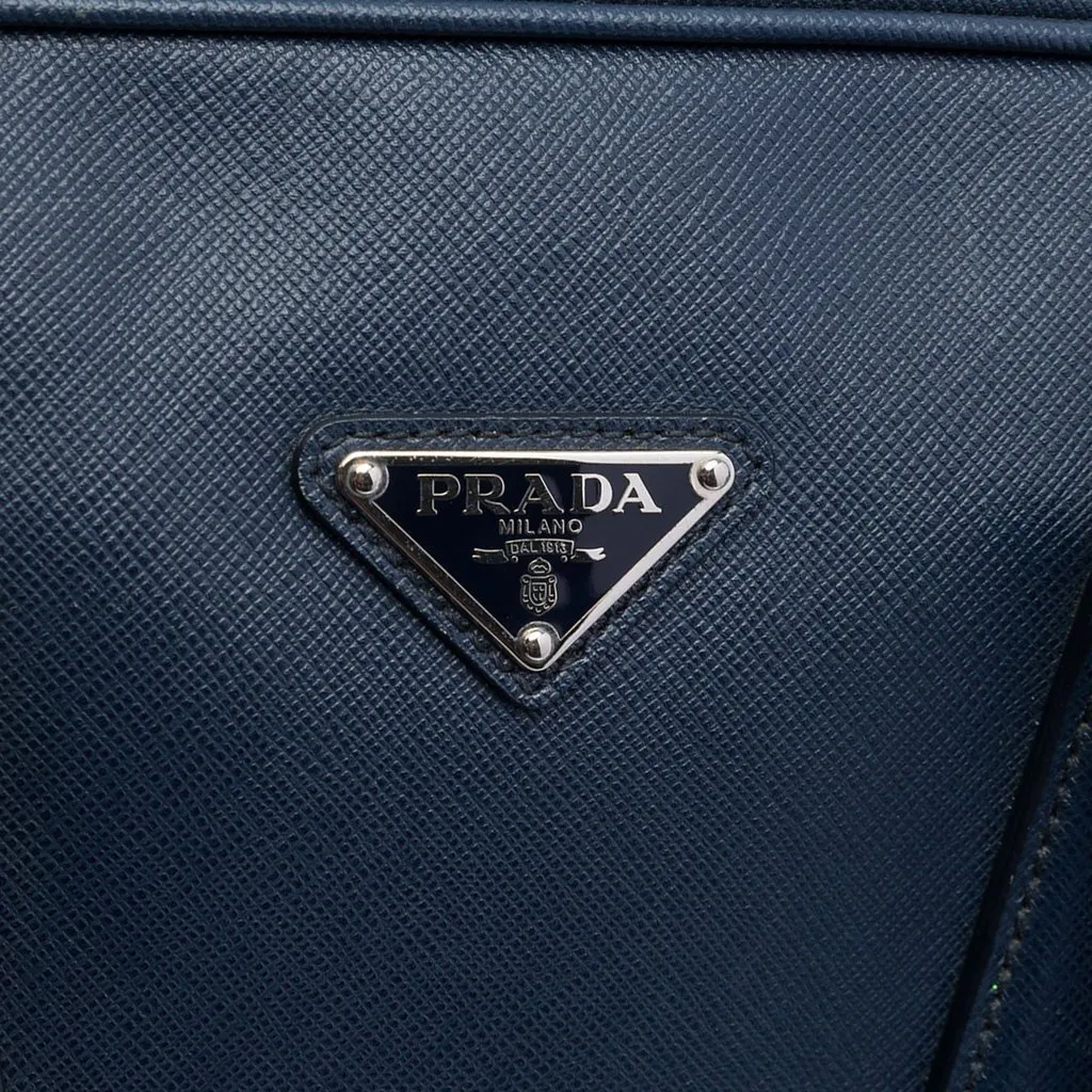 Prada Saffiano Business Bag Blue Leather Very good - Box View