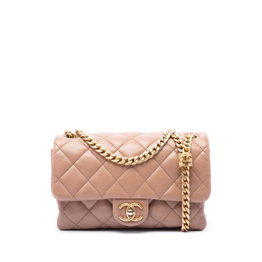 Chanel Small Quilted Lambskin Pillow Crush Flap Brown Leather Very good - Front View