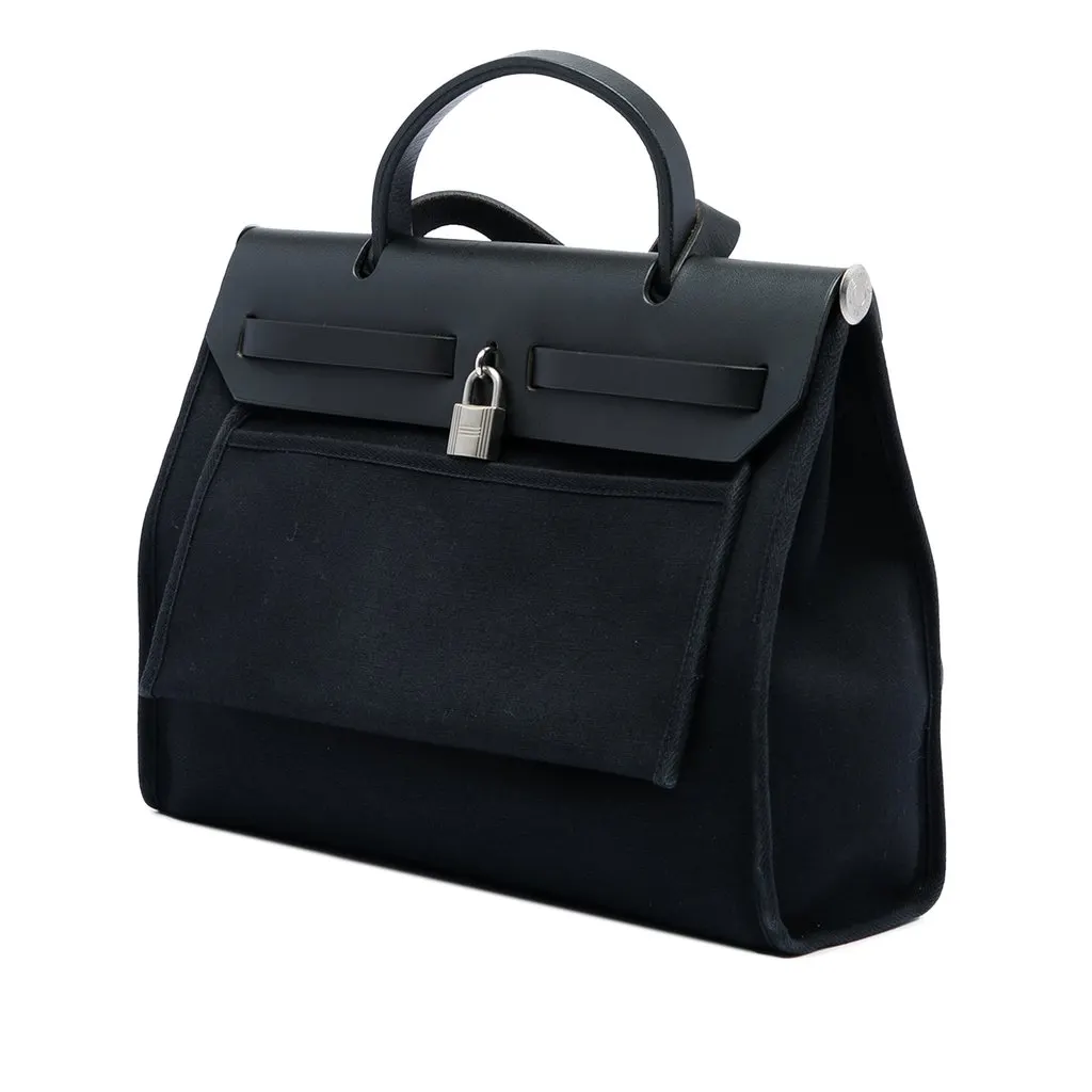 Hermès Toile Herbag PM Black Canvas Very good - Back View