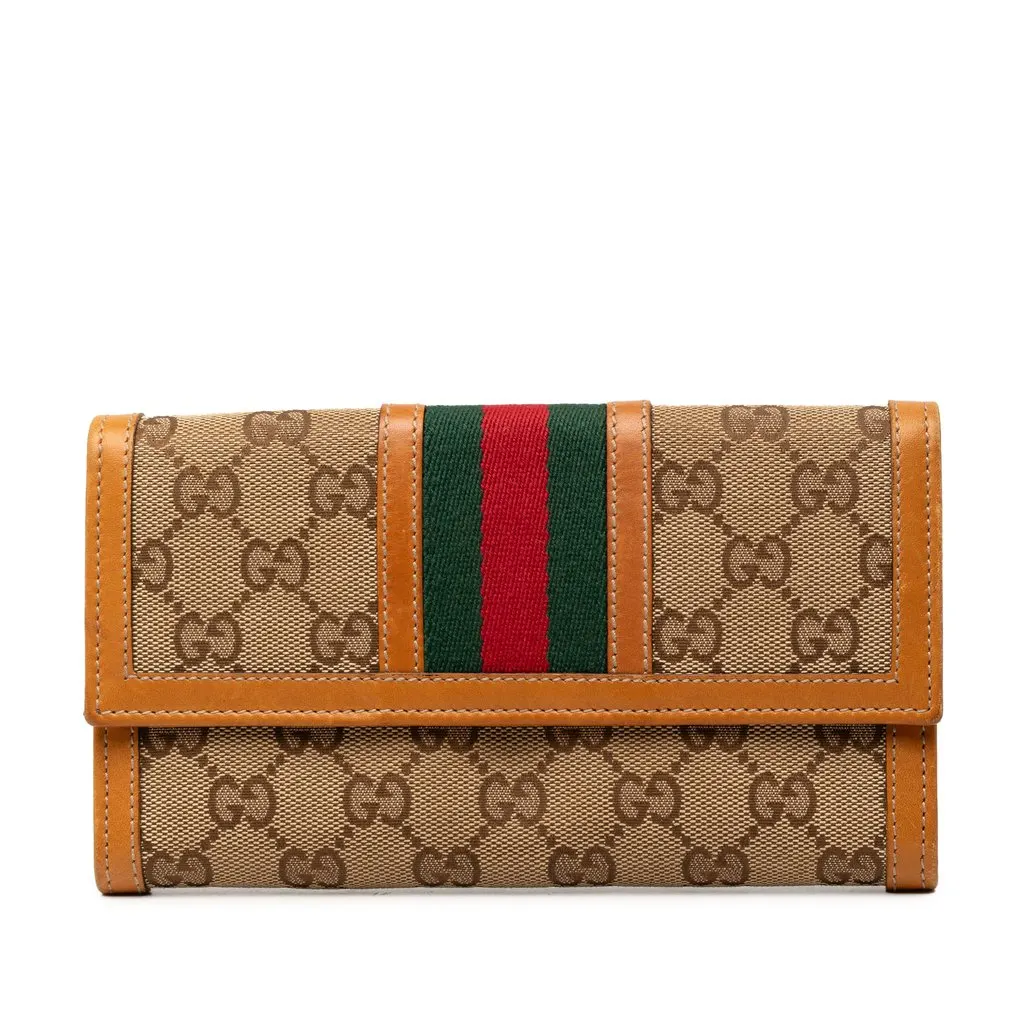 Gucci GG Canvas Web Continental Wallet Brown Very good - Front View