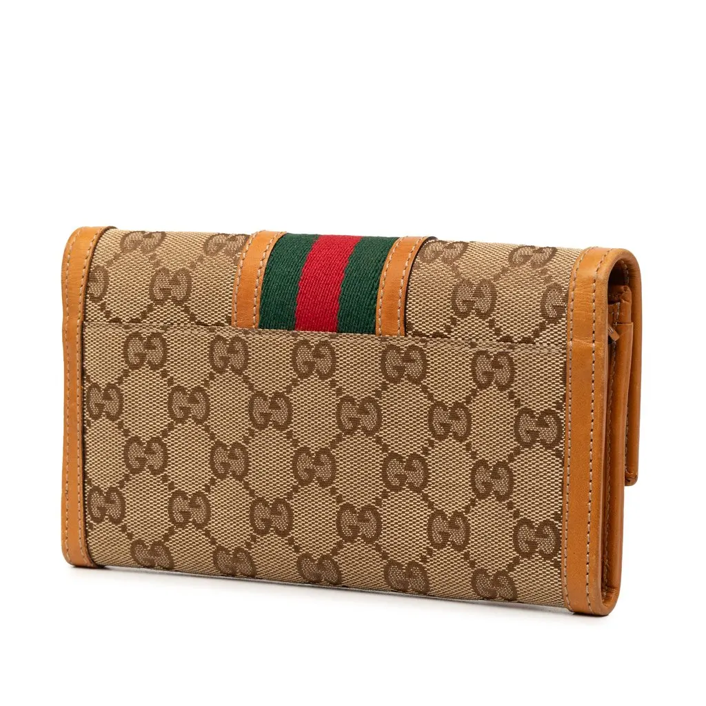 Gucci GG Canvas Web Continental Wallet Brown Very good - Back View