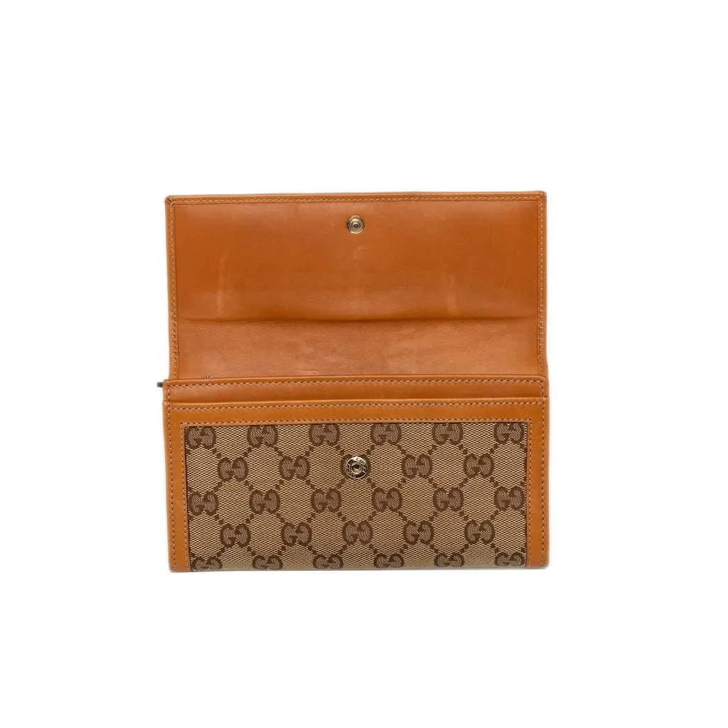Gucci GG Canvas Web Continental Wallet Brown Very good - Model View