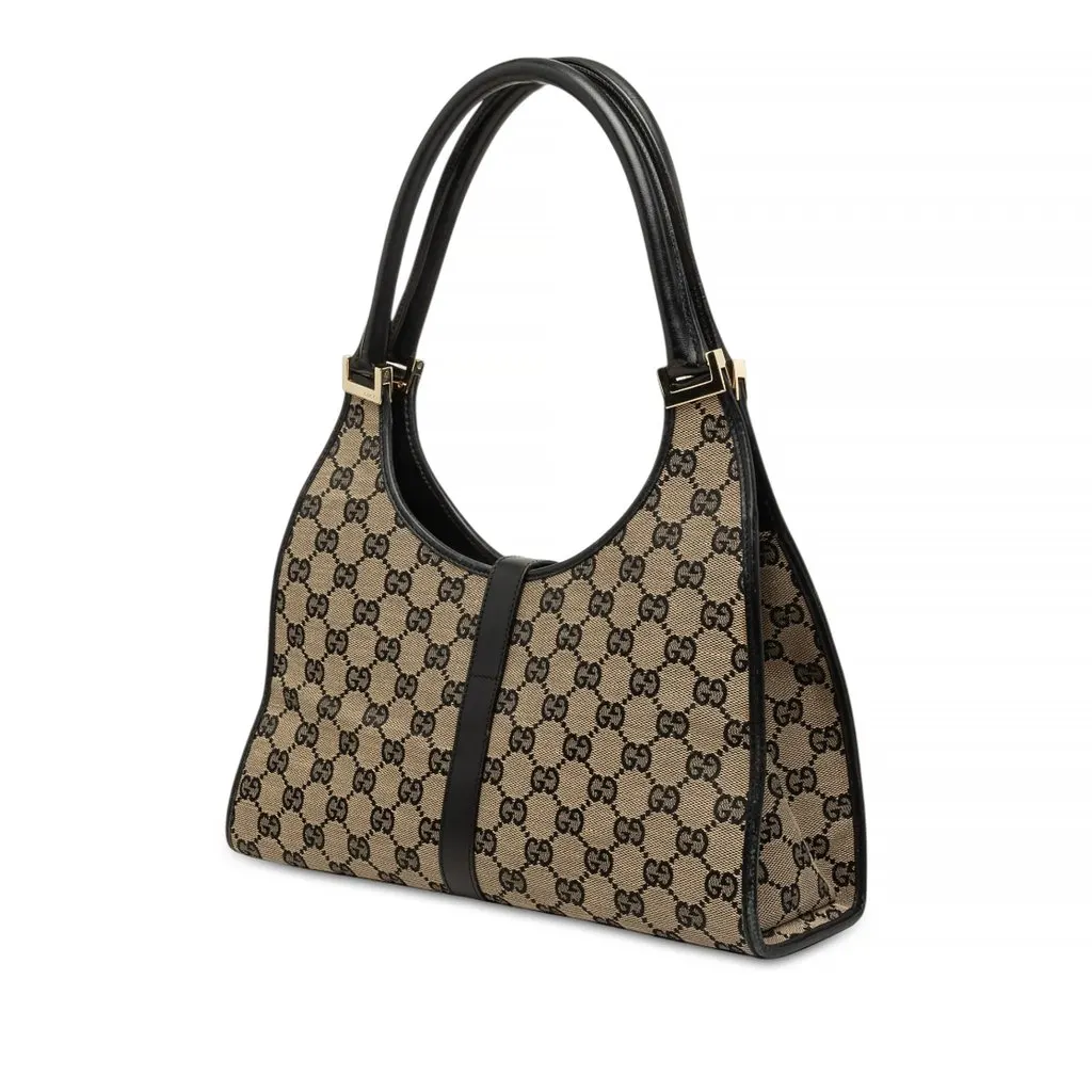 Gucci GG Canvas Jackie Bardot Shoulder Bag Beige Canvas Good - Back View