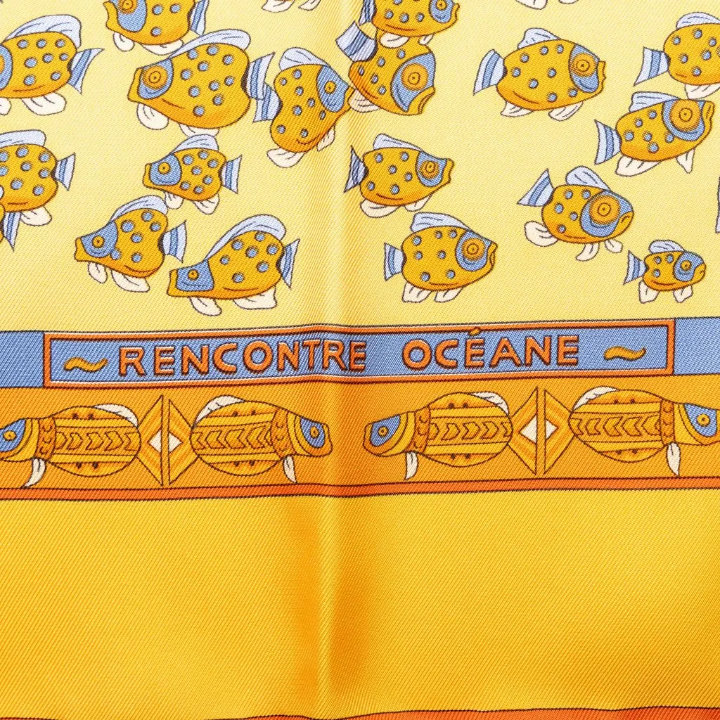 Hermès Rencontre Oceane Silk Scarf 90 Yellow Silk Good - Inside View