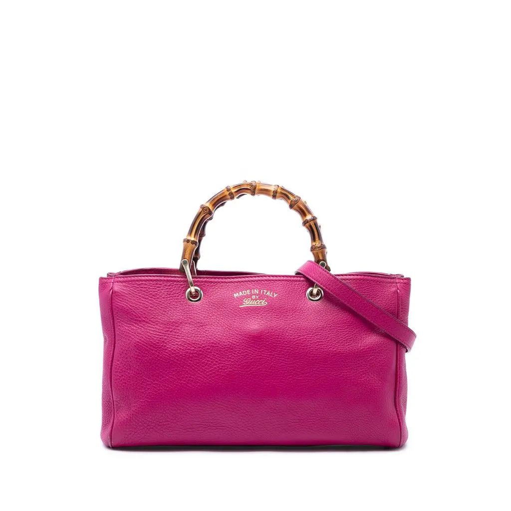 Gucci Medium Calfskin Bamboo Shopper Satchel Pink Leather Very good - Front View
