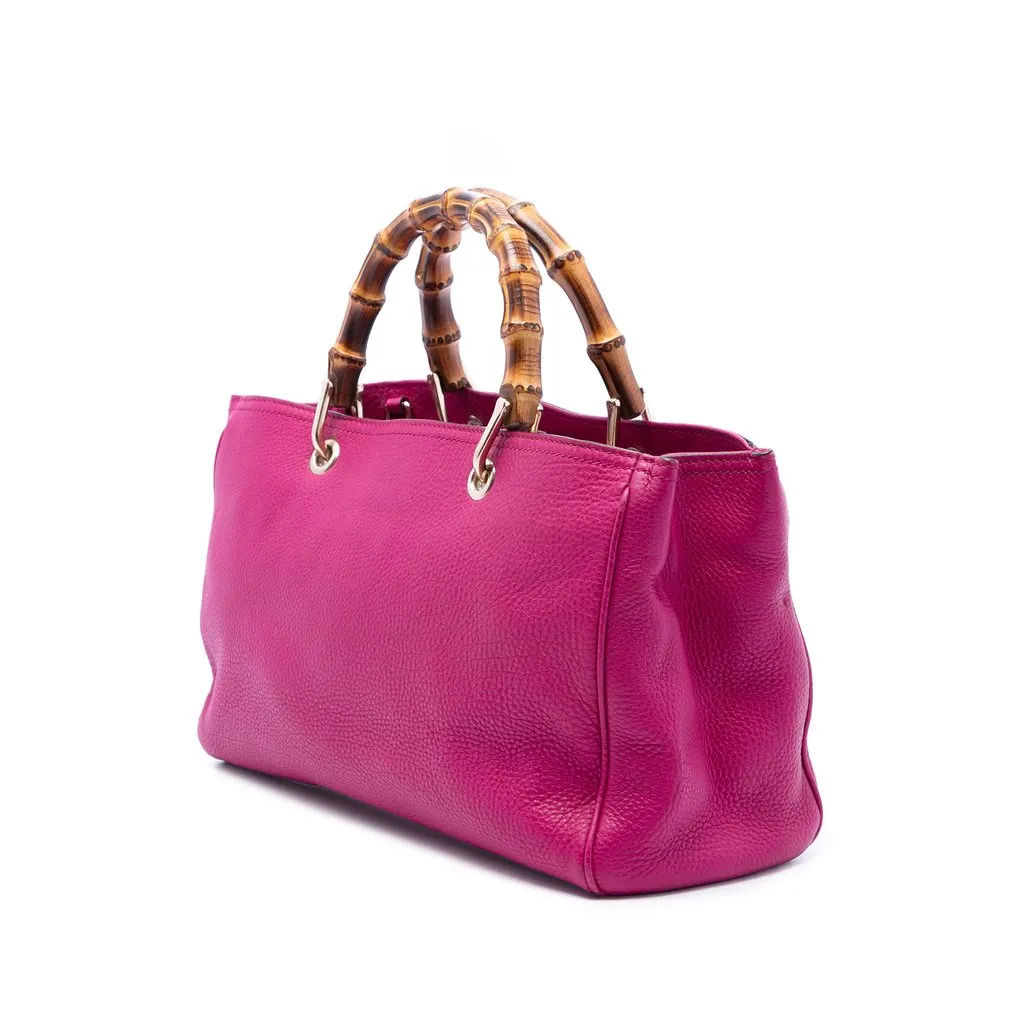 Gucci Medium Calfskin Bamboo Shopper Satchel Pink Leather Very good - Back View