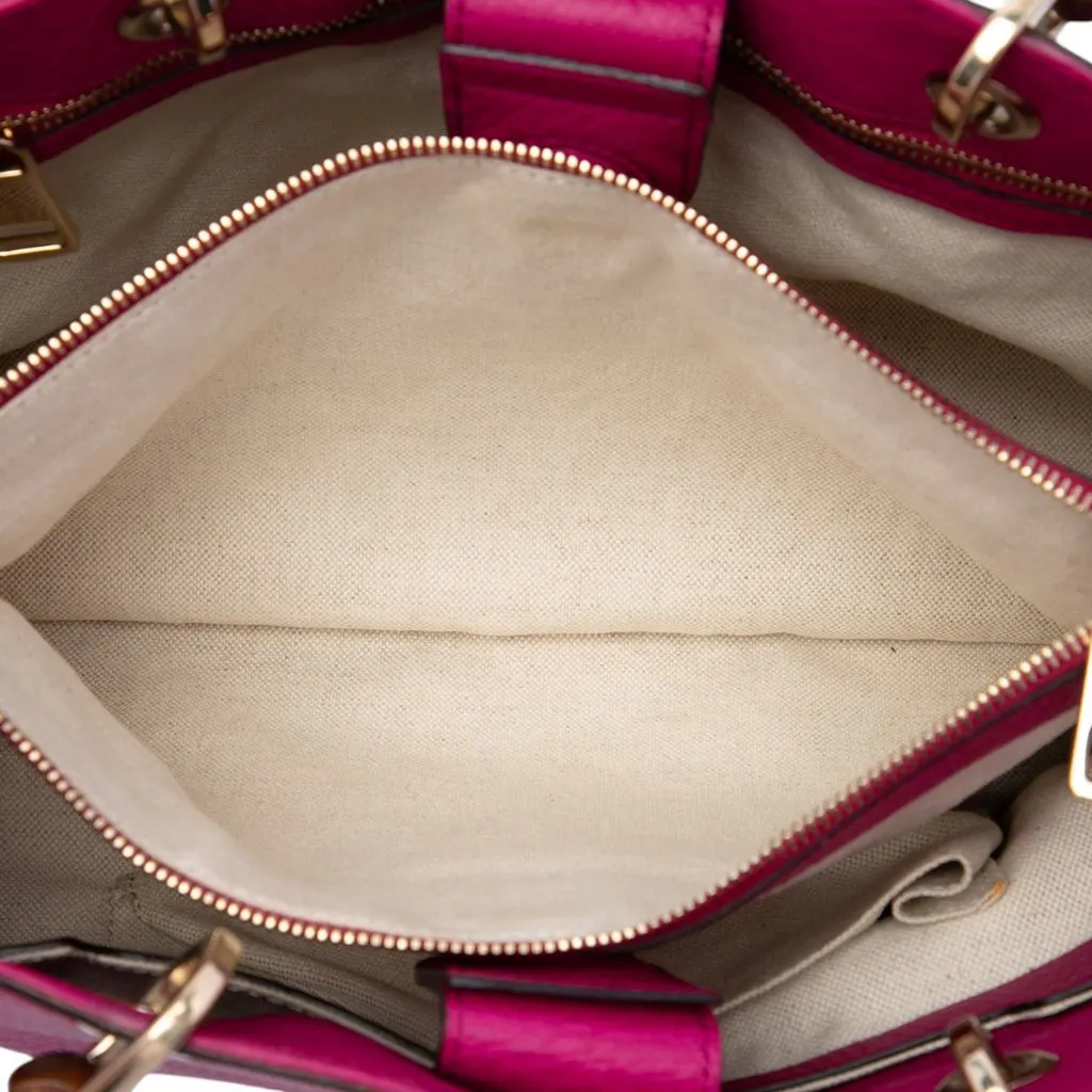 Gucci Medium Calfskin Bamboo Shopper Satchel Pink Leather Very good - Model View