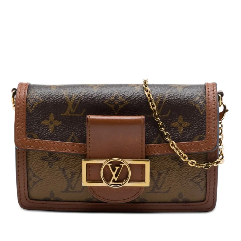 Louis Vuitton Monogram Reverse Dauphine Wallet on Chain Brown Very good - Front View