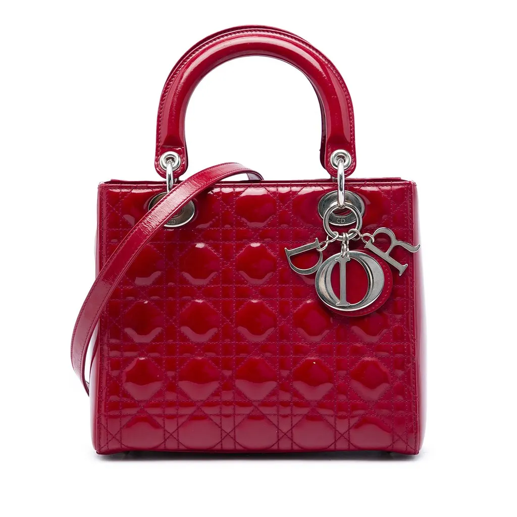 Dior Medium Patent Cannage Lady Dior Red Leather Very good - Front View