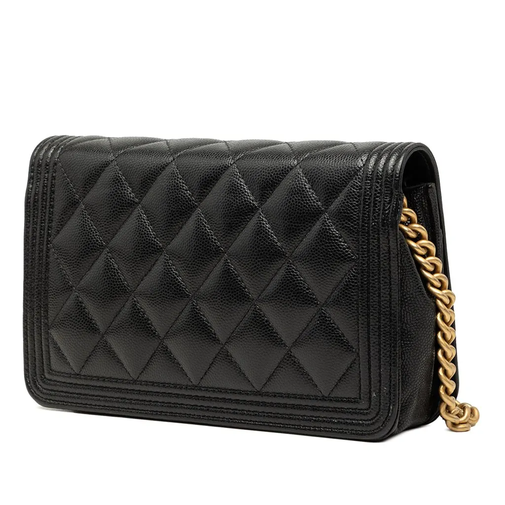 Chanel Quilted Caviar Boy Wallet on Chain Black Leather Very good - Back View