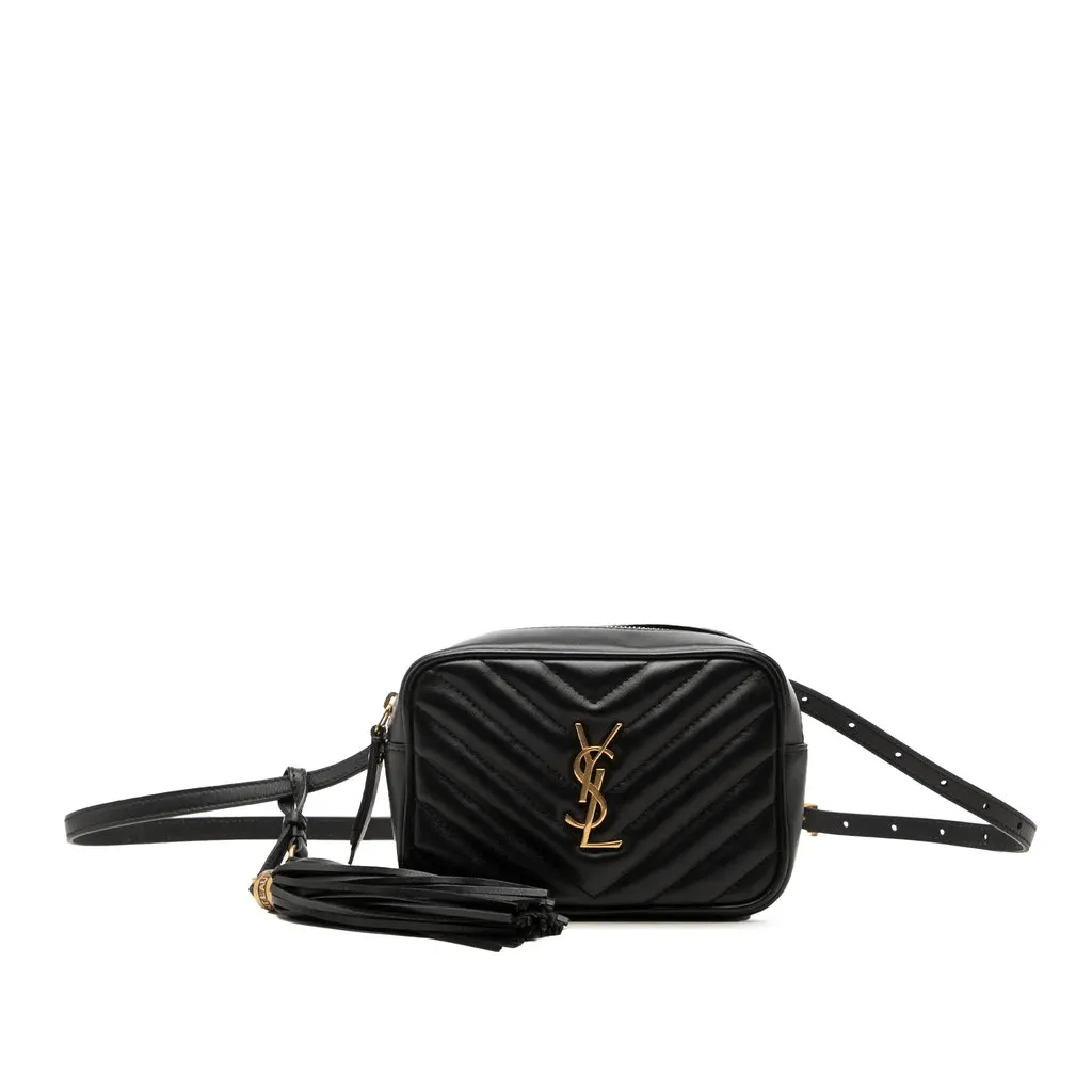 Saint Laurent Chevron Calfskin Monogram Tassel Lou Belt Bag Black Leather Very good - Front View