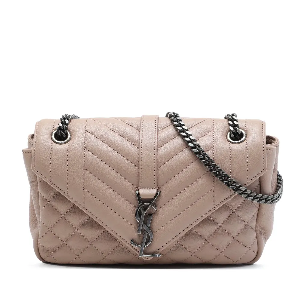 Saint Laurent Medium Sheepskin Triquilt Monogram College Bag Brown Leather Very good - Front View