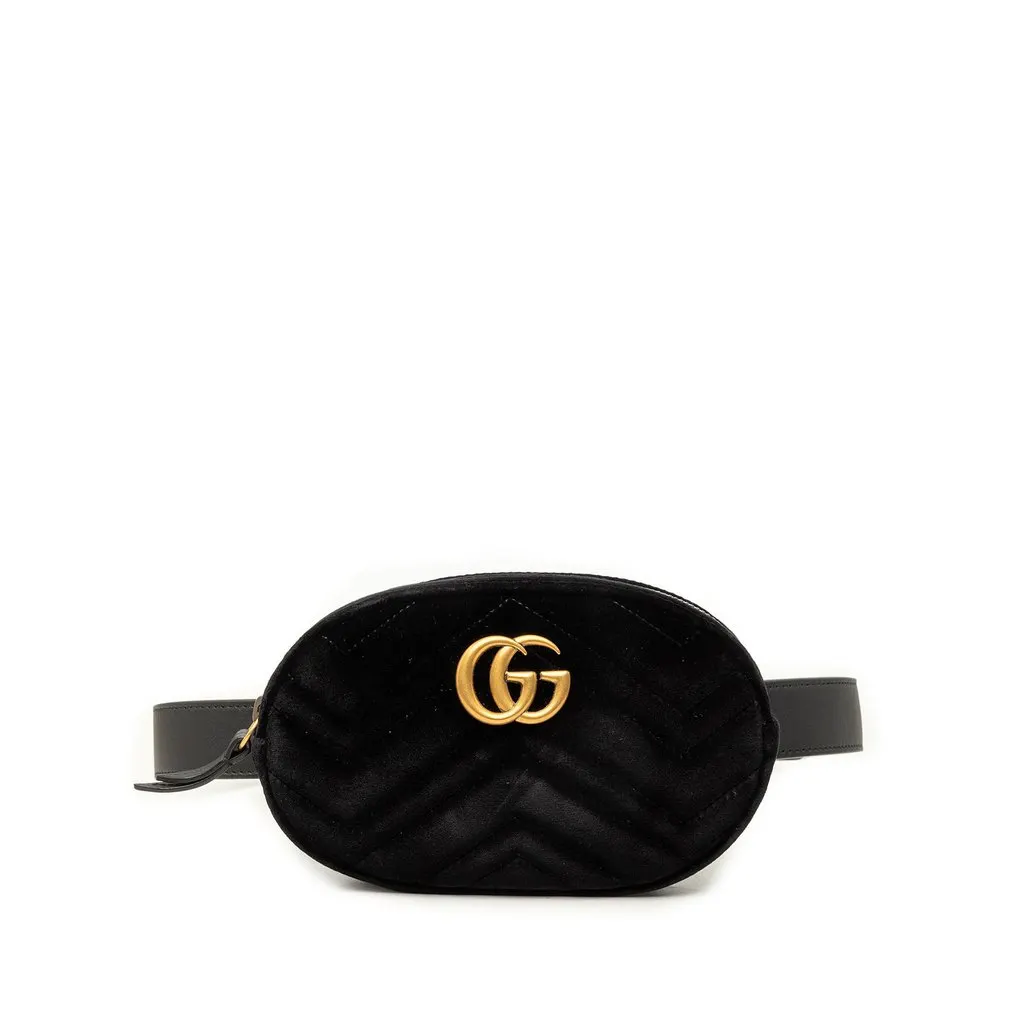 Gucci GG Marmont Matelasse Velvet Belt Bag Black Velvet Very good - Front View