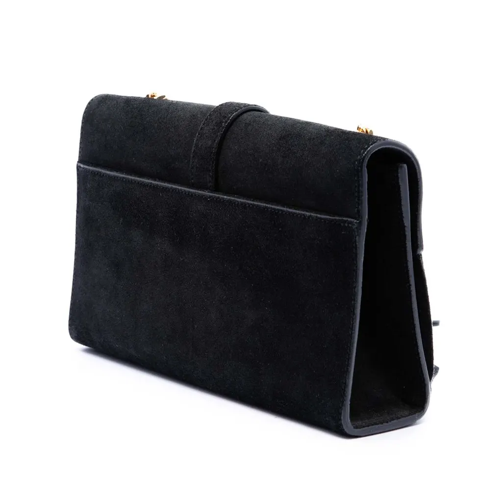 Saint Laurent Small Suede Monogram Envelope Fringe Crossbody Black Leather Very good - Back View