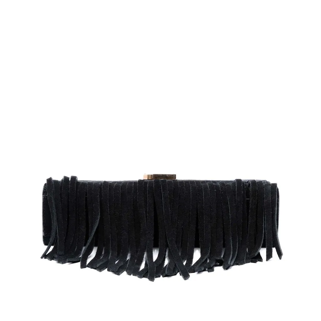 Saint Laurent Small Suede Monogram Envelope Fringe Crossbody Black Leather Very good - Inside View