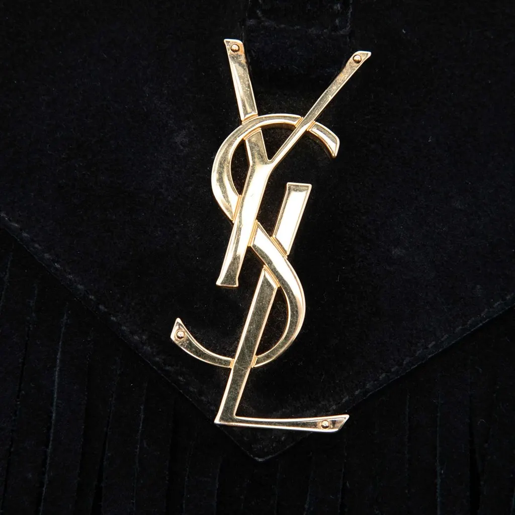 Saint Laurent Small Suede Monogram Envelope Fringe Crossbody Black Leather Very good - Box View