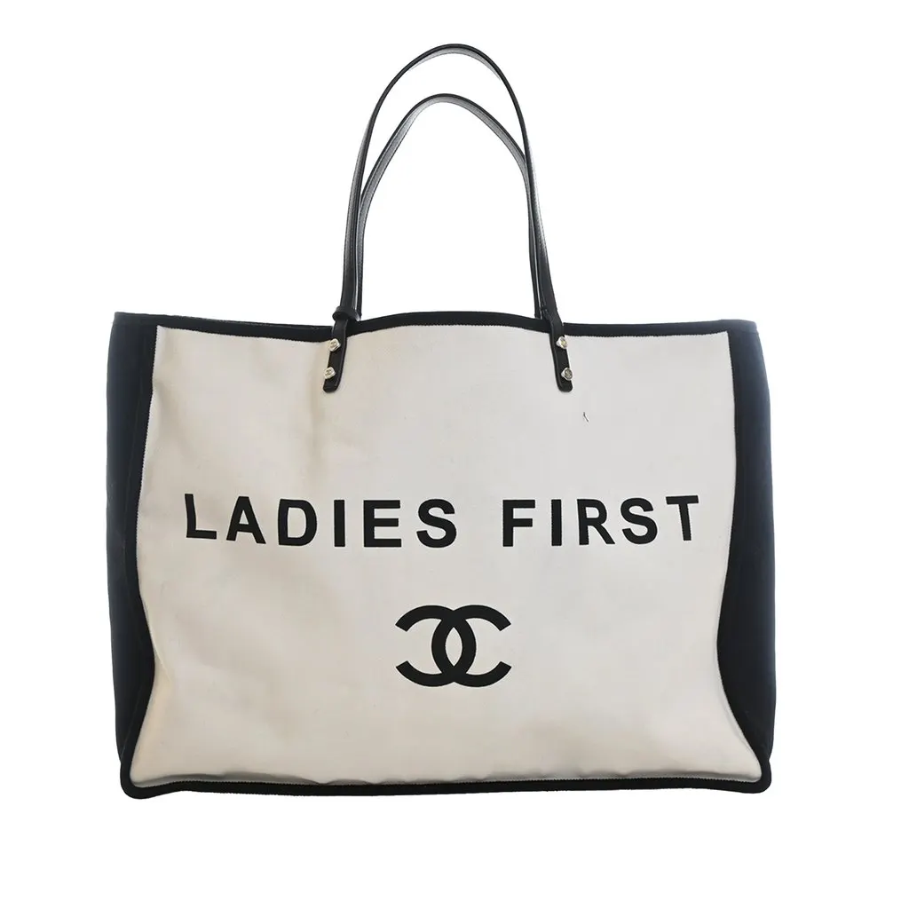 Chanel Bicolor Canvas Ladies First Shopping Tote White Very good - Front View