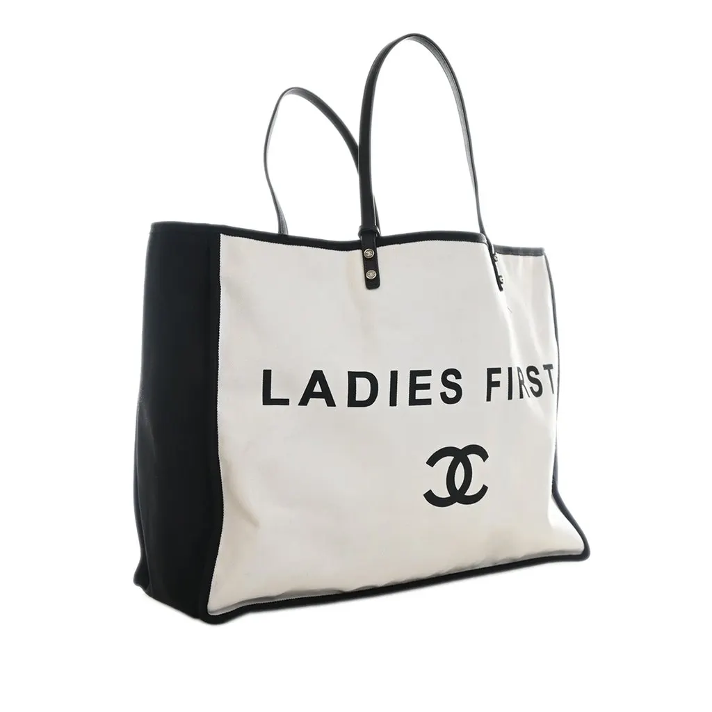 Chanel Bicolor Canvas Ladies First Shopping Tote White Very good - Inside View