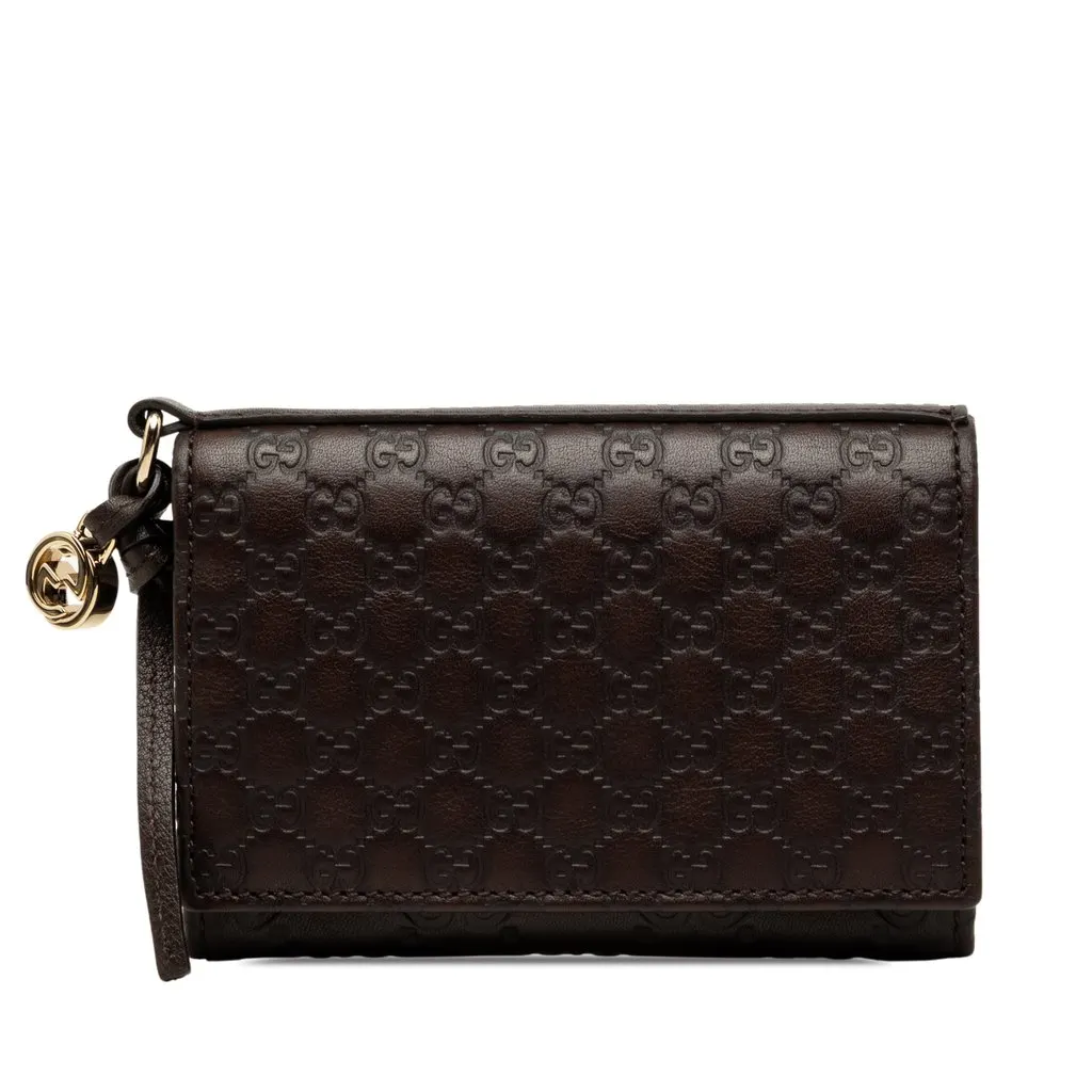 Gucci Guccissima Flap Card Case Brown Leather Very good - Front View