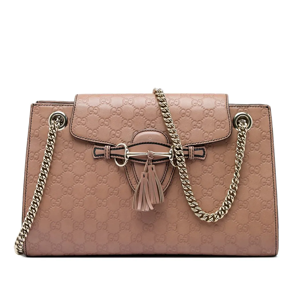 Gucci Large Guccissima Emily Shoulder Bag Brown Leather Very good - Front View