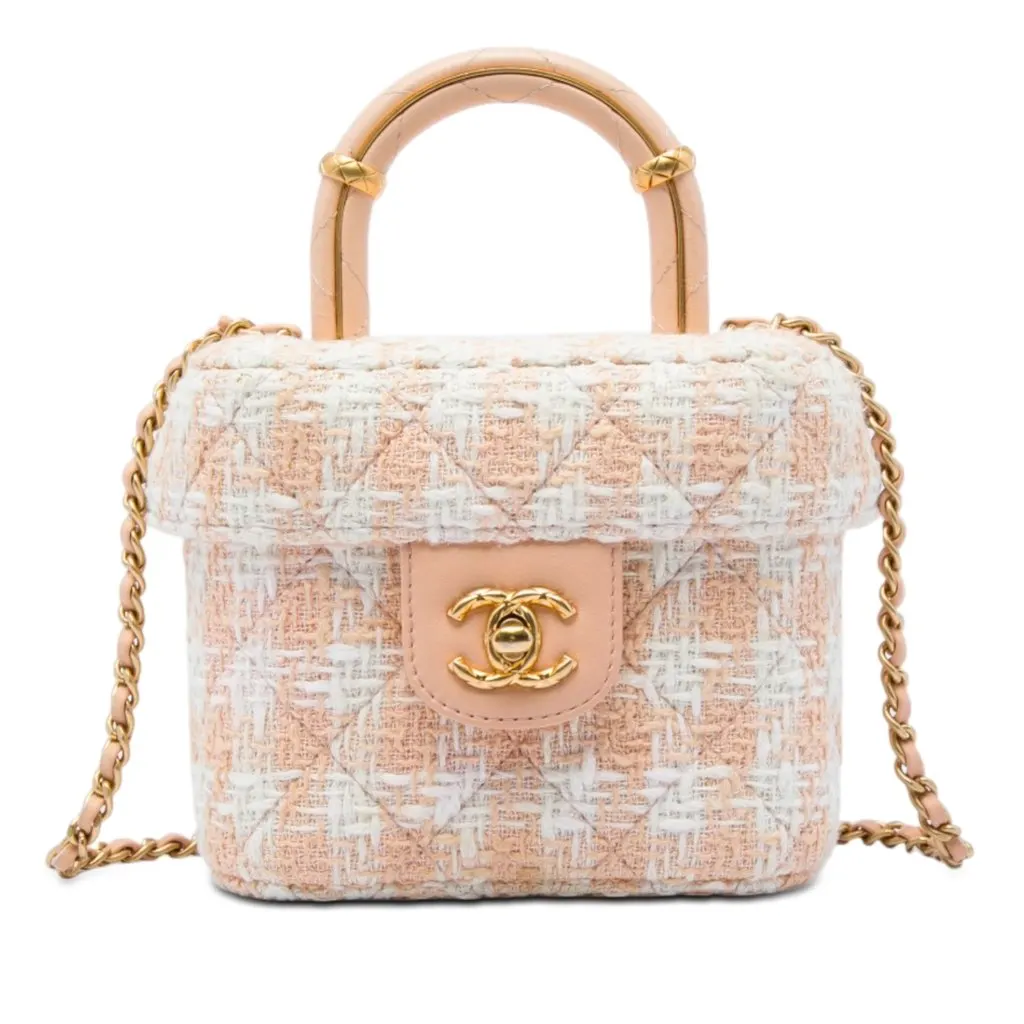 Chanel Mini Tweed Crush Top Handle Bag Beige Very good - Front View