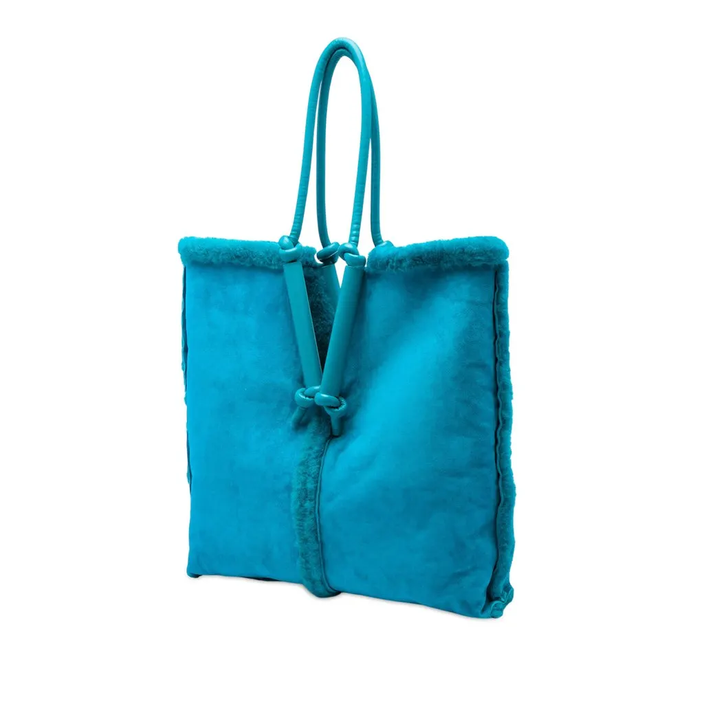 Bottega Veneta Suede and Shearling Bolster Reversible Tote Blue Suede Very good - Back View