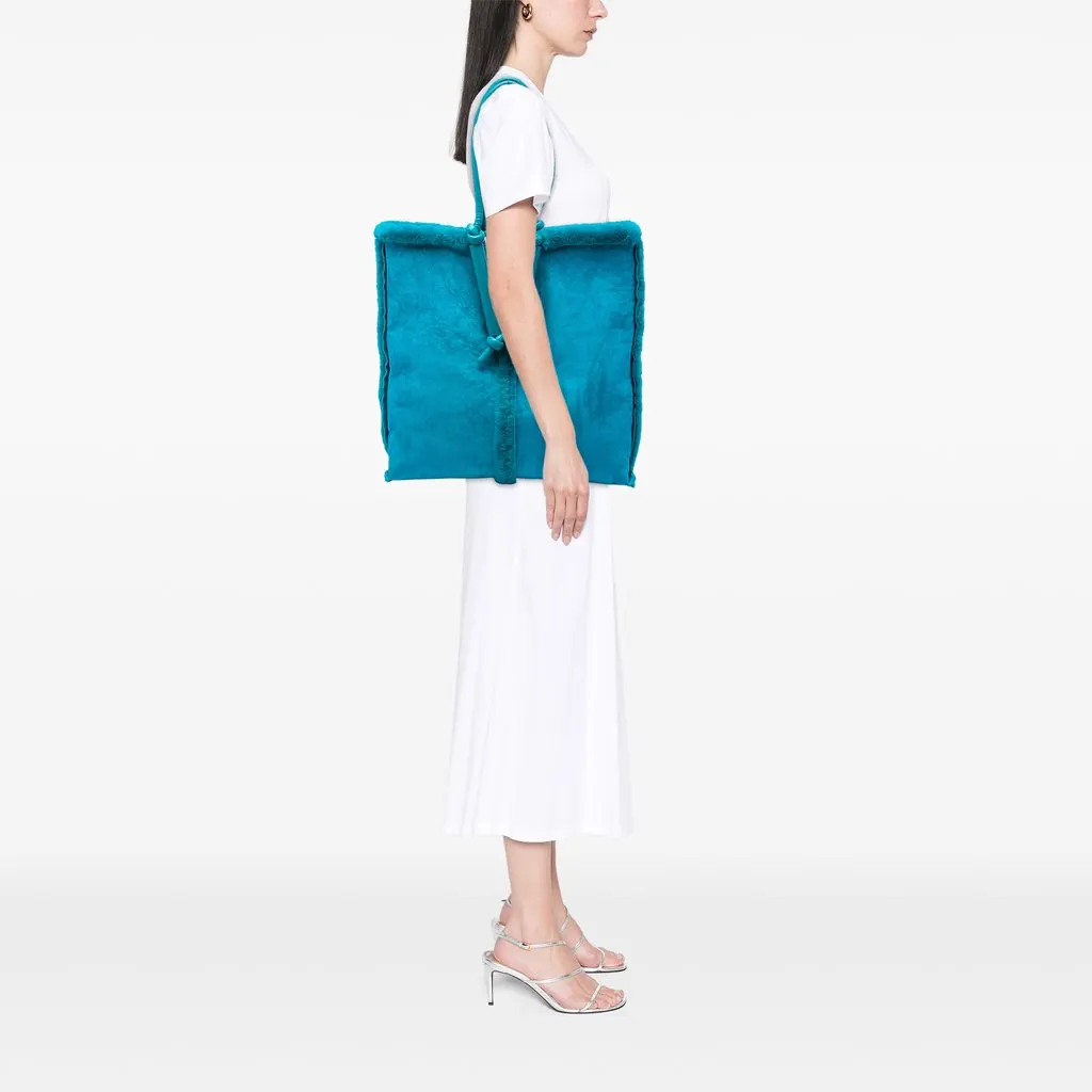 Bottega Veneta Suede and Shearling Bolster Reversible Tote Blue Suede Very good - Box View