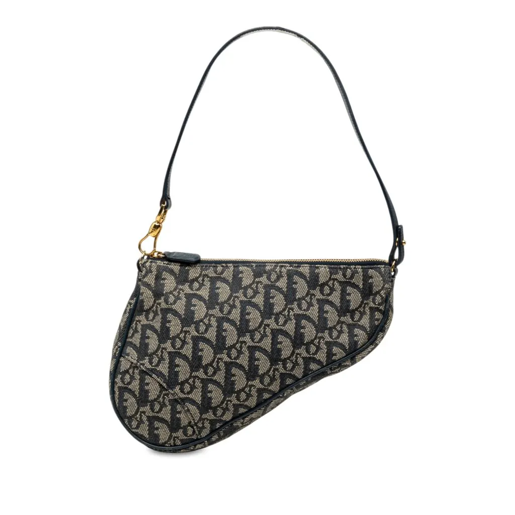 Dior Mini Diorissimo Canvas Saddle Pochette Blue Canvas Very good - Front View