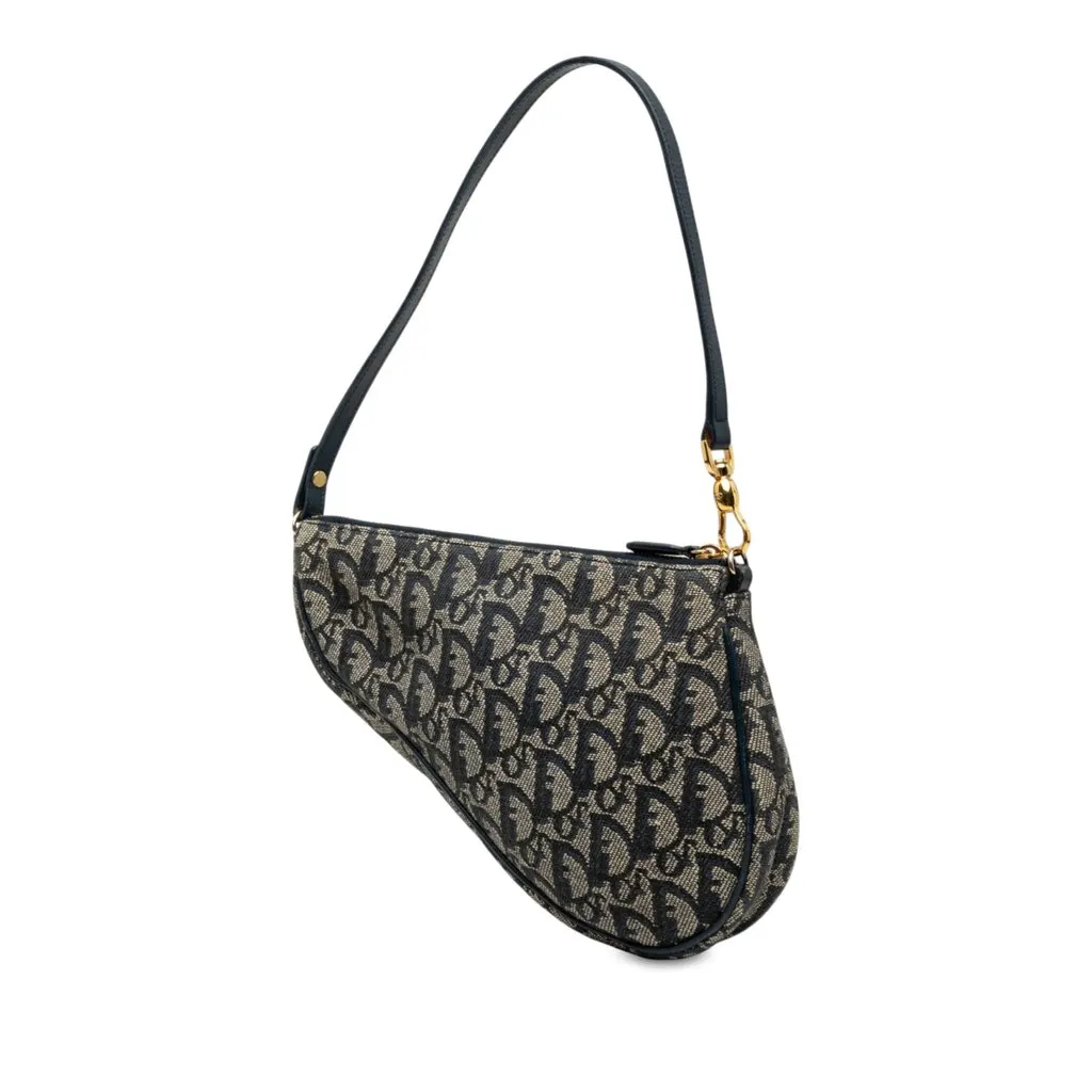 Dior Mini Diorissimo Canvas Saddle Pochette Blue Canvas Very good - Back View
