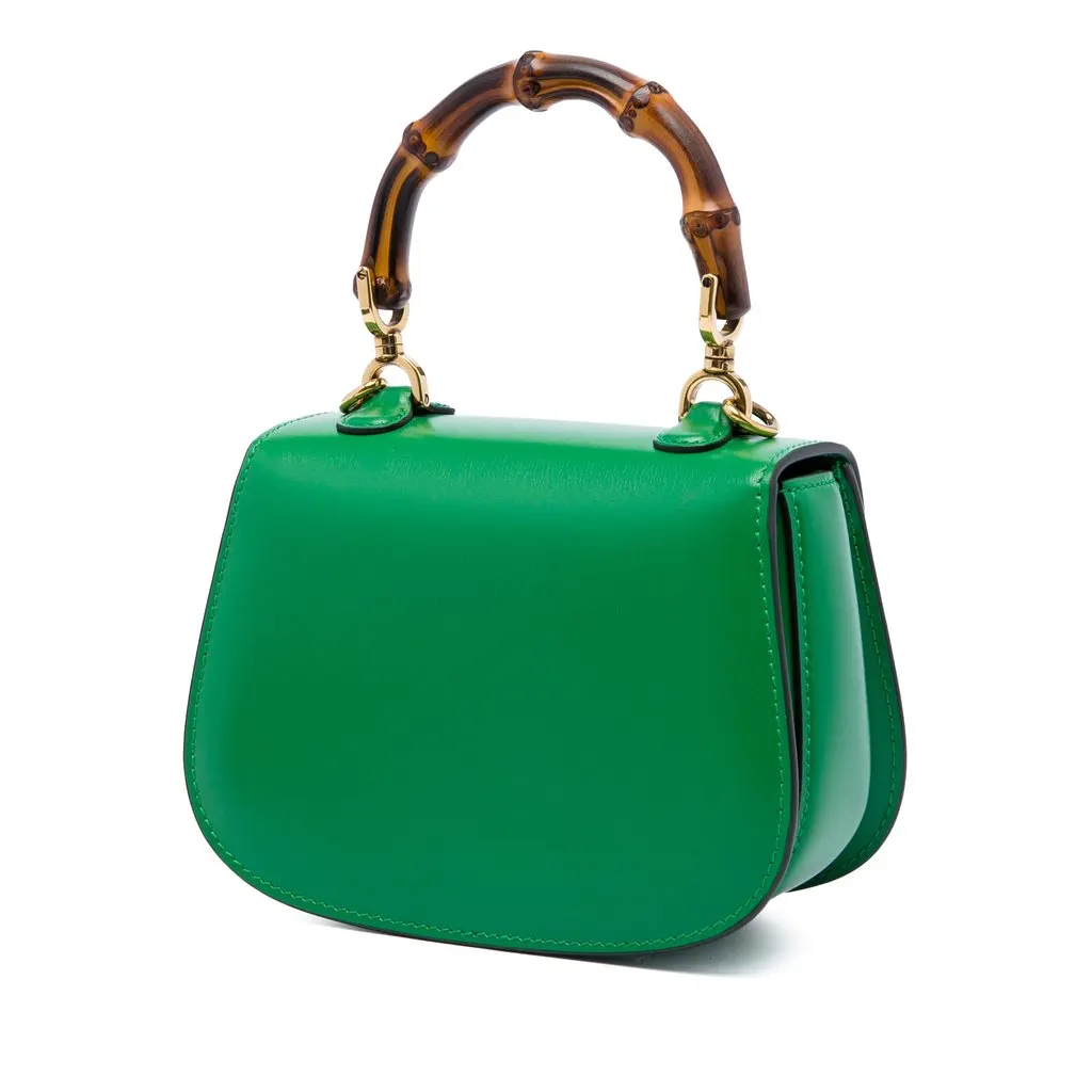 Gucci Mini Calfskin Web 1947 Bamboo Top Handle Bag Green Leather Very good - Back View