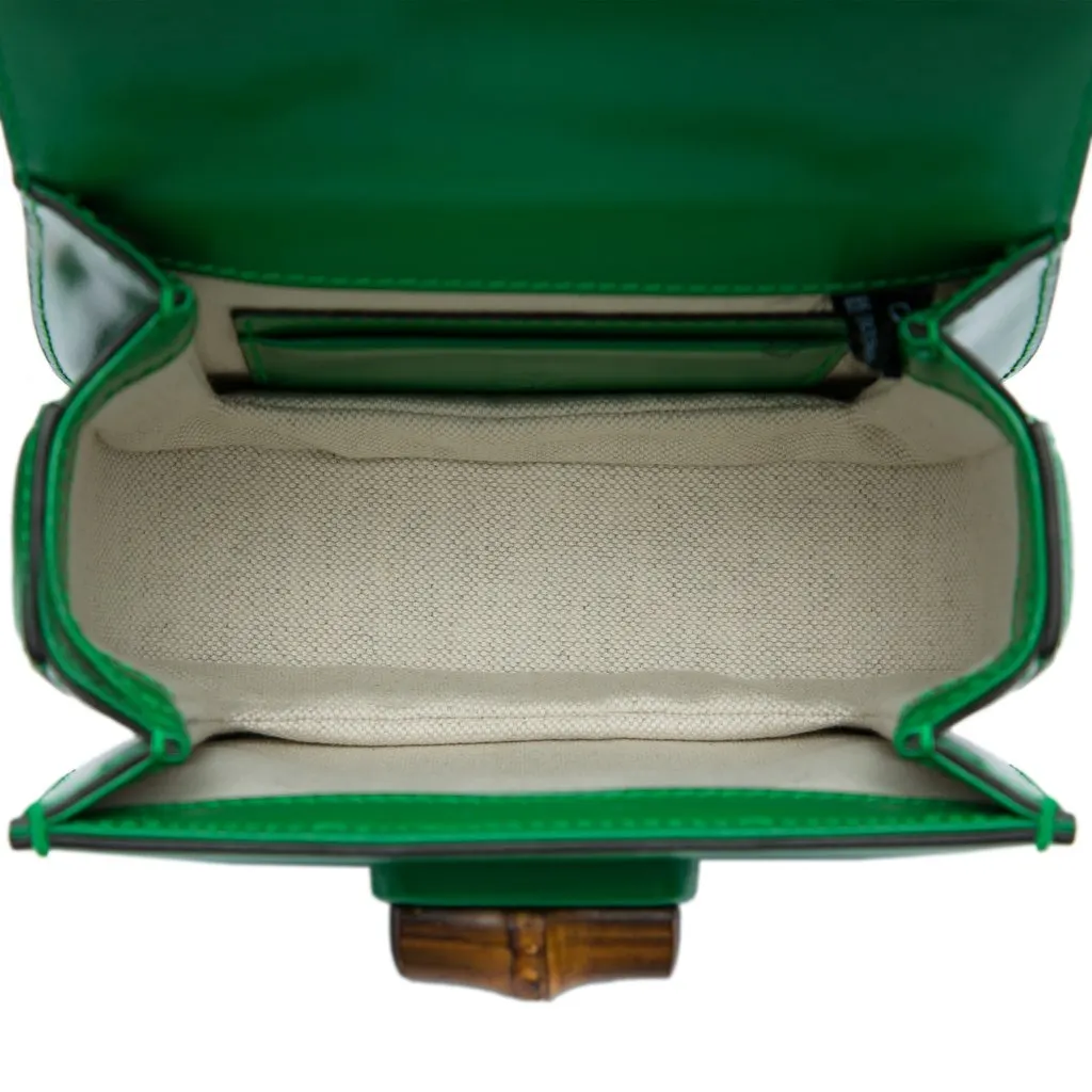 Gucci Mini Calfskin Web 1947 Bamboo Top Handle Bag Green Leather Very good - Model View