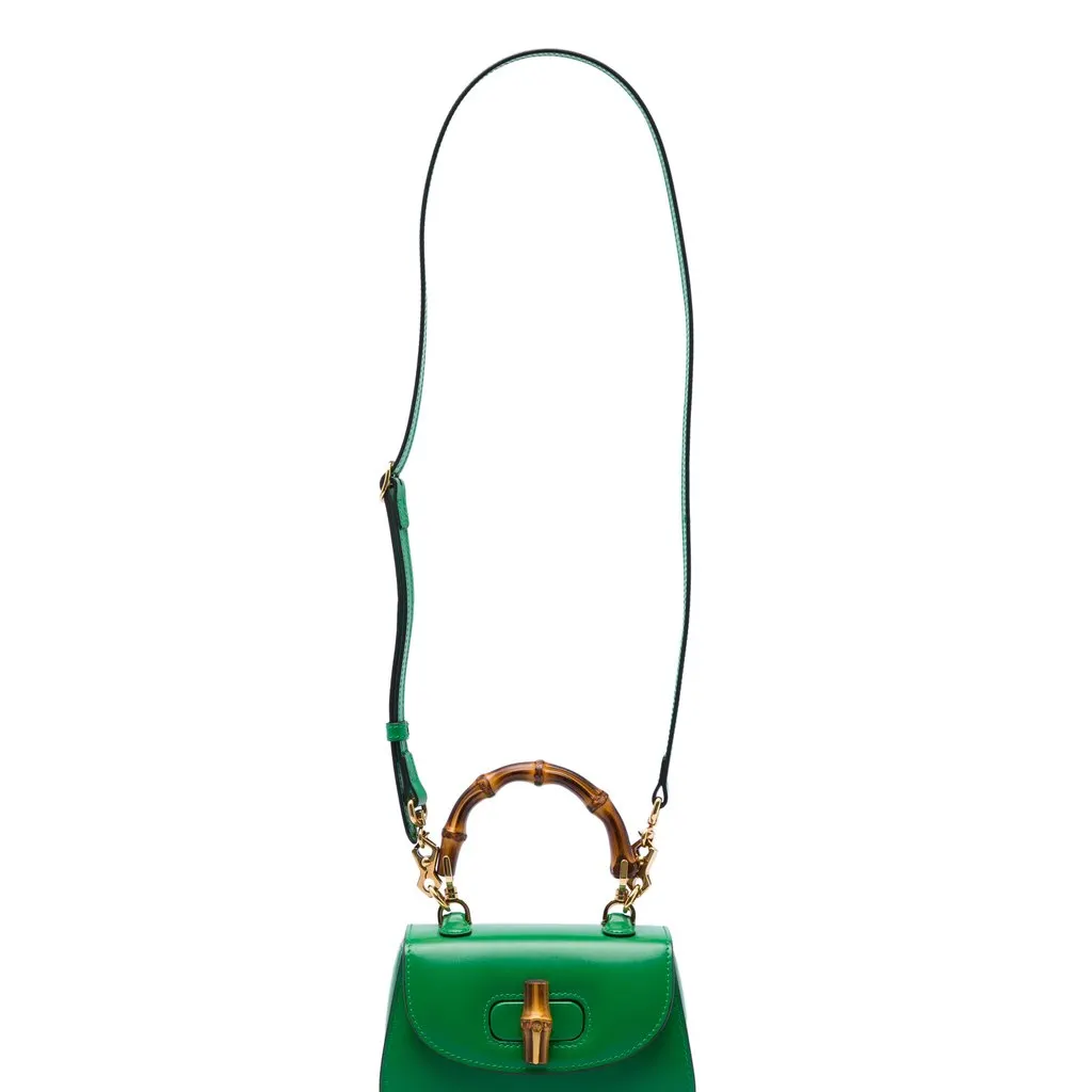Gucci Mini Calfskin Web 1947 Bamboo Top Handle Bag Green Leather Very good - Box View