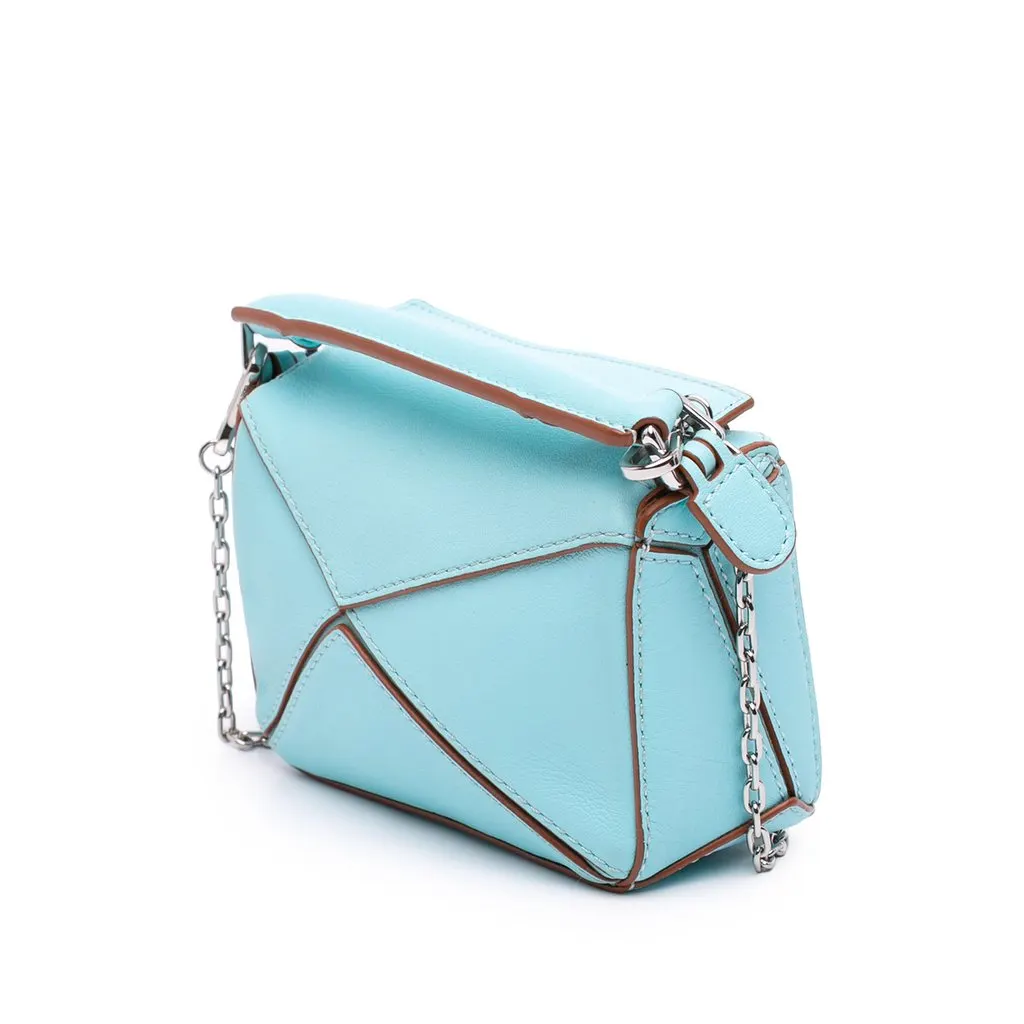 LOEWE Nano Calfskin Puzzle Satchel Blue Leather Very good - Back View