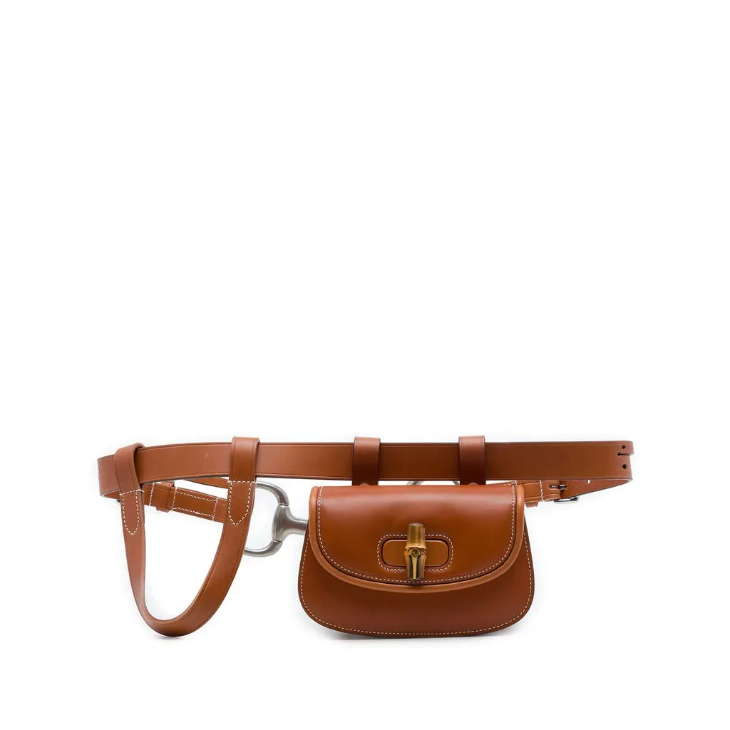 Gucci Mini Calfskin Bamboo 1947 Belt Bag Brown Leather Very good - Front View