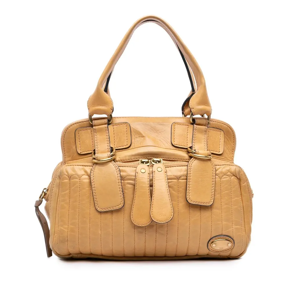 Chloé Quilted Calfskin Bay Tote Brown Leather Good - Front View