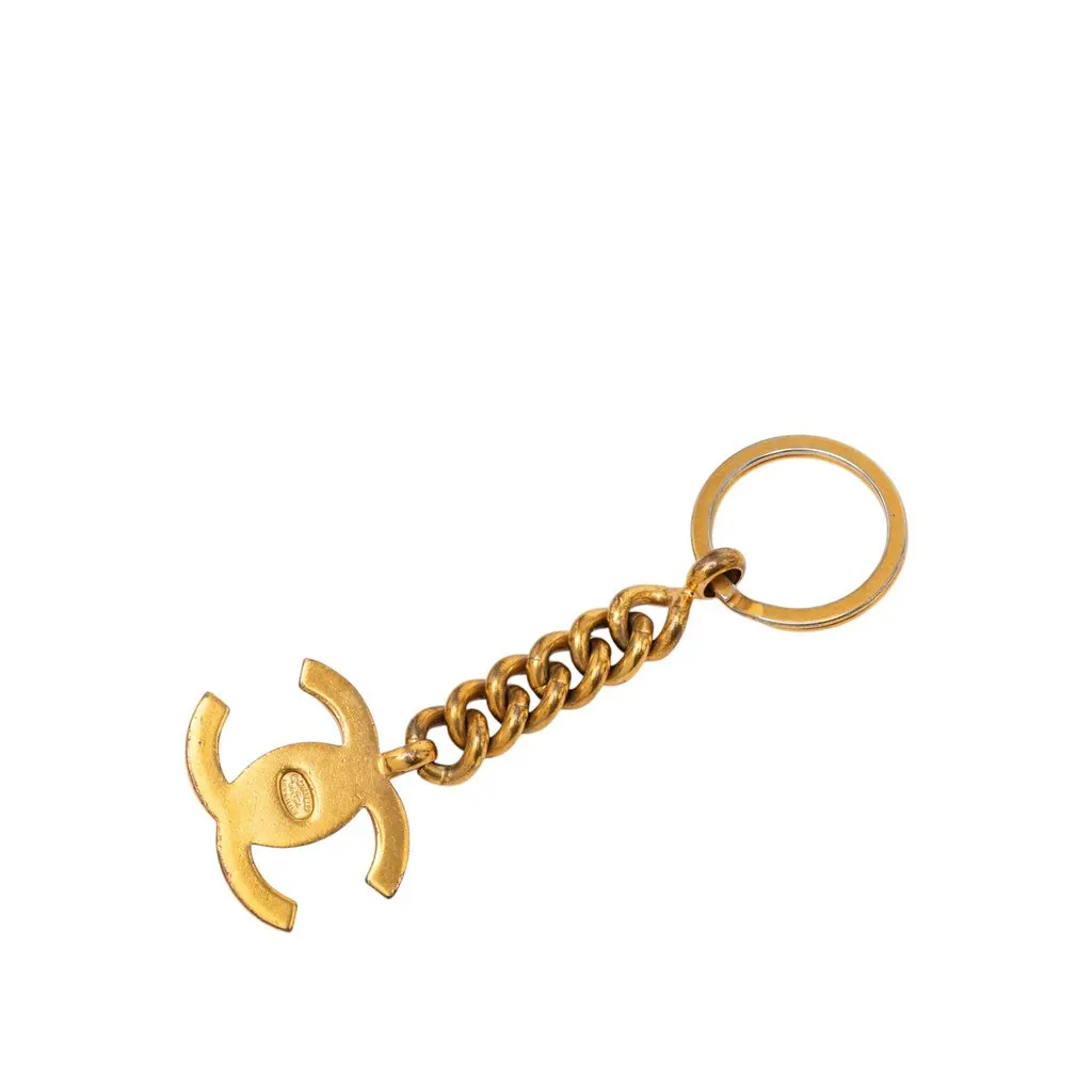 Chanel CC Gold Plated Turnlock Key Chain Gold Metal Very good - Back View