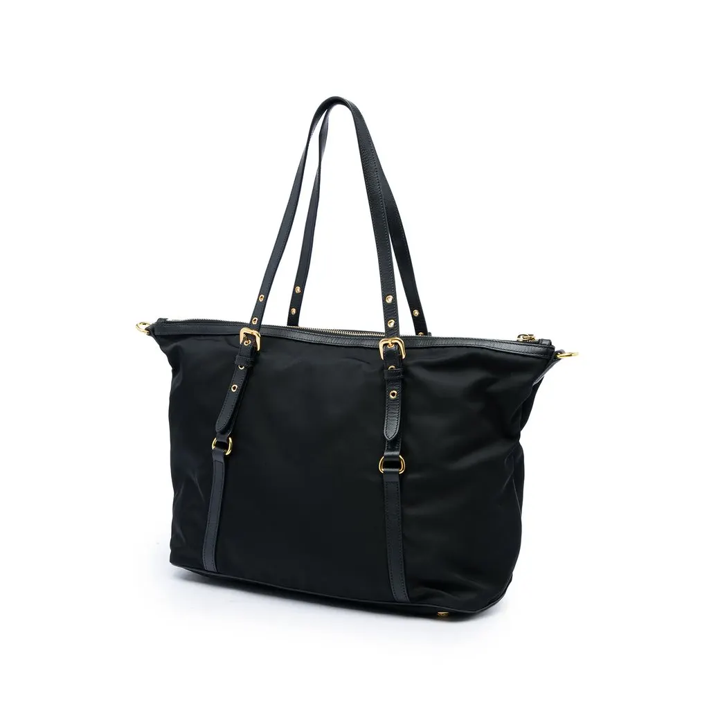 Prada Saffiano Trimmed Tessuto Zip Top Convertible Tote Black Very good - Back View