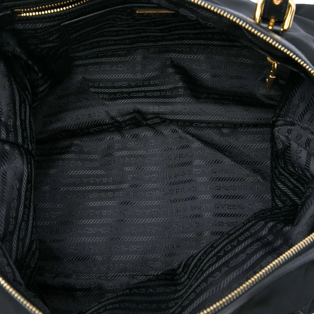 Prada Saffiano Trimmed Tessuto Zip Top Convertible Tote Black Very good - Model View