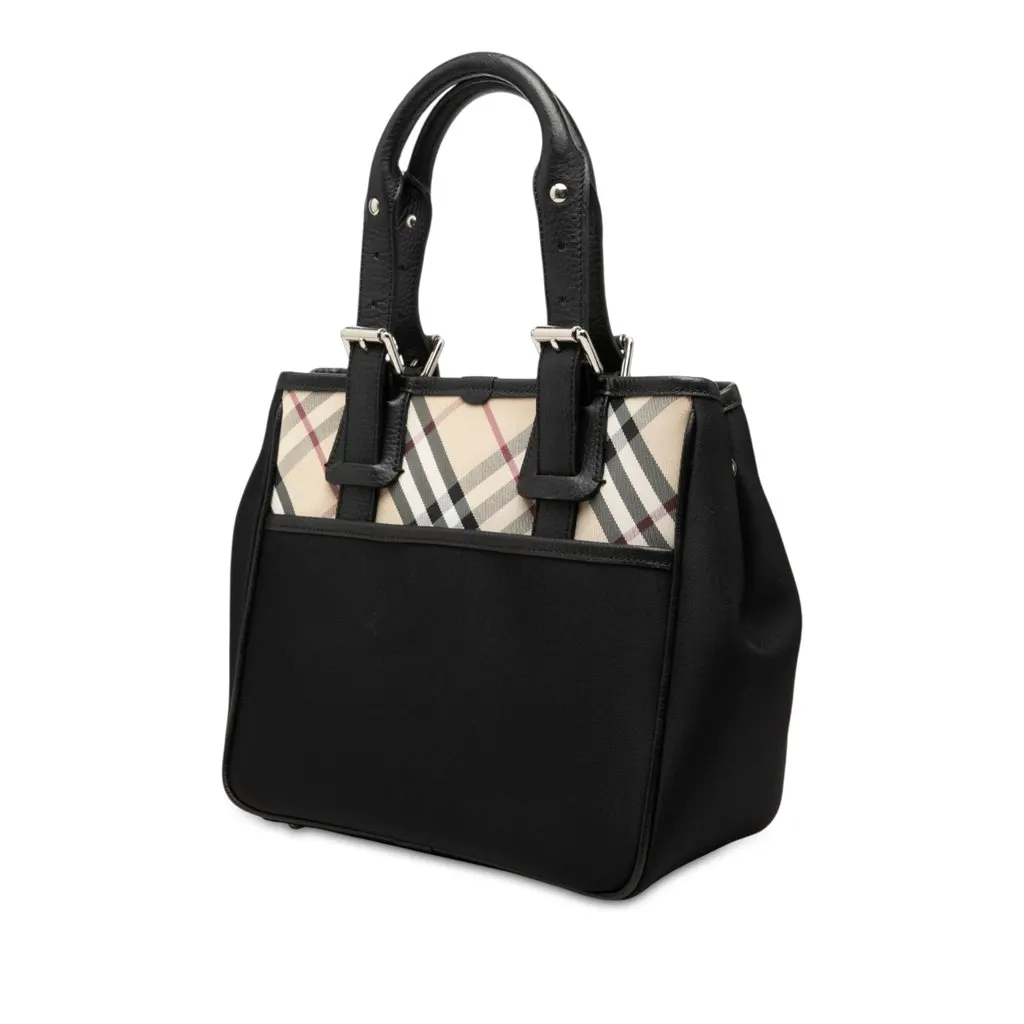 Burberry Nova Check Trimmed Nylon Handbag Black Polyamide Good - Back View