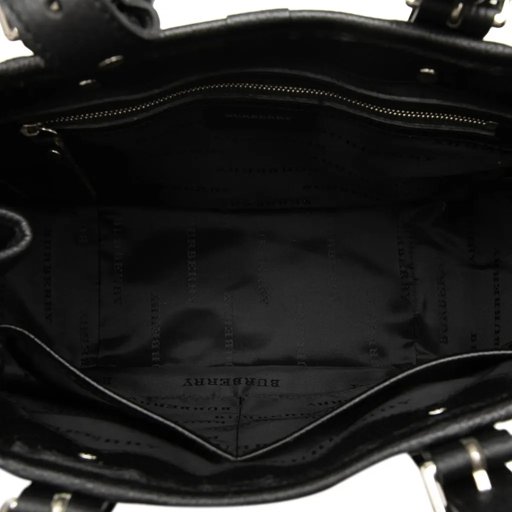 Burberry Nova Check Trimmed Nylon Handbag Black Polyamide Good - Model View