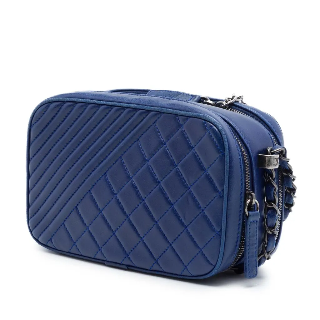 Chanel Small Quilted Lambskin Coco Boy Camera Bag Blue Leather Very good - Back View