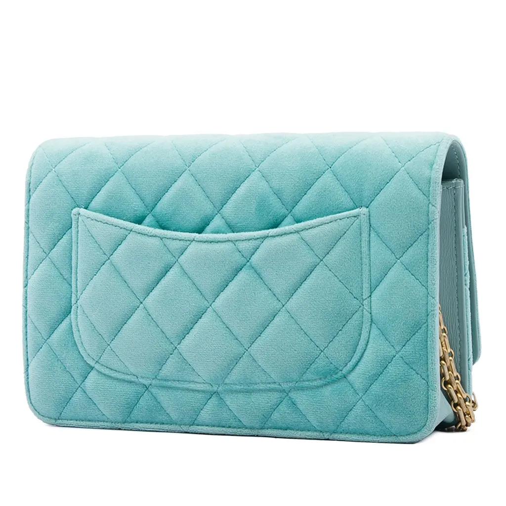 Chanel Quilted Velvet Reissue 2.55 Wallet on Chain Blue Velvet Very good - Back View