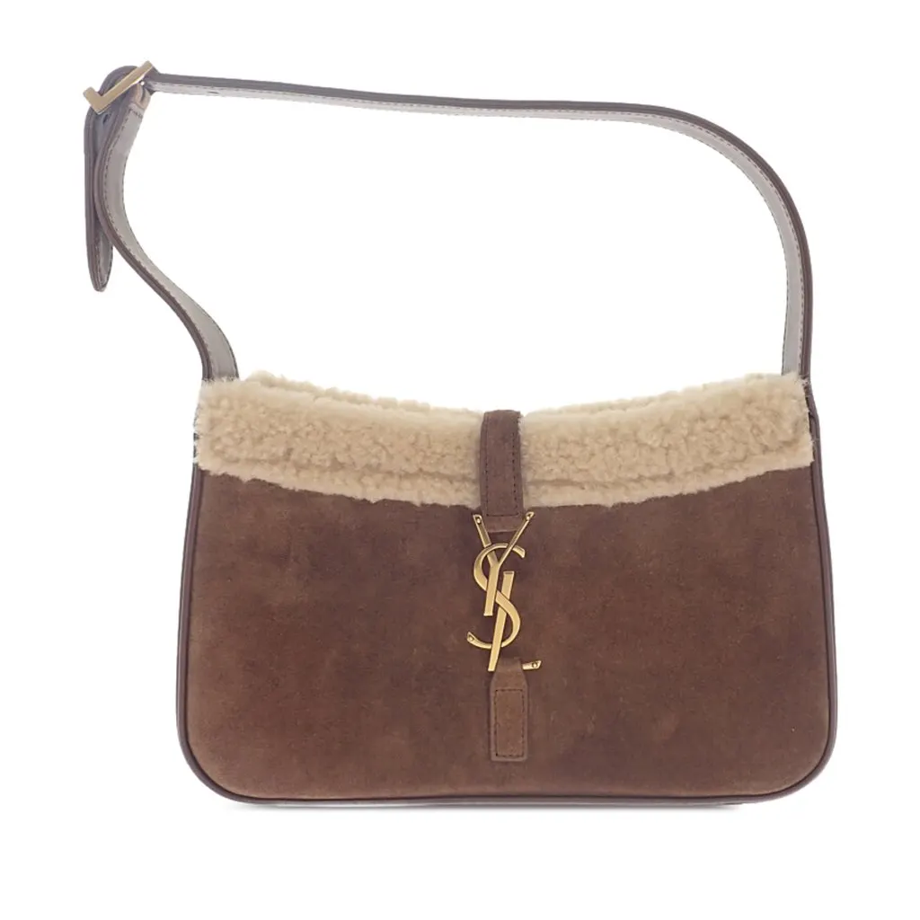Saint Laurent Shearling Trimmed Suede Le 5 a 7 Brown Leather Very good - Front View