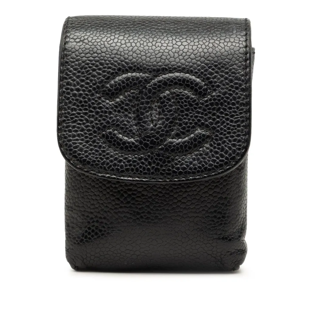 Chanel CC Caviar Cigarette Case Black Leather Very good - Front View